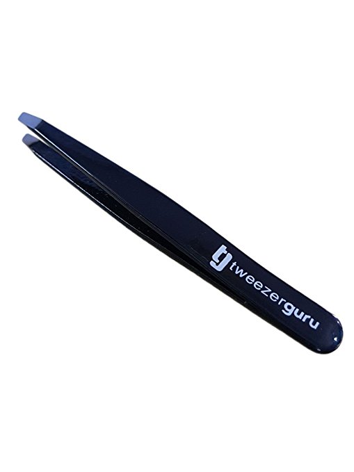 Black Slant Tweezers | TweezerGuru Professional Stainless Steel Slant Tip Tweezer - The Best Precision Eyebrow Tweezers For Your Daily Beauty Routine!