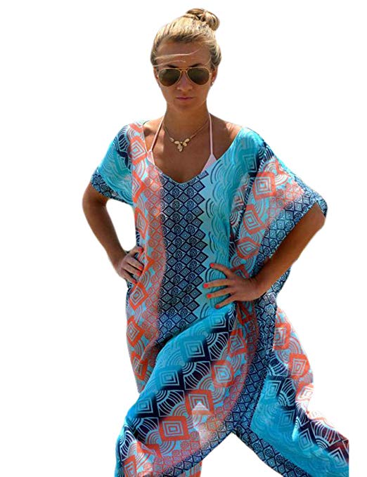 Bsubseach Women's Swimwear Turkish Kaftans Swimsuit Cover up Caftan Beach Long Dress