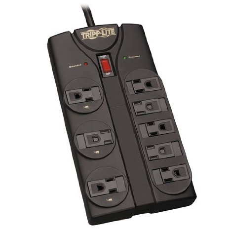 TRIPP LITE TLP808B 8 Outlet Surge Protector/Suppressor Power Strip 8' Cord Right Angle Plug 1440 Joules, Black