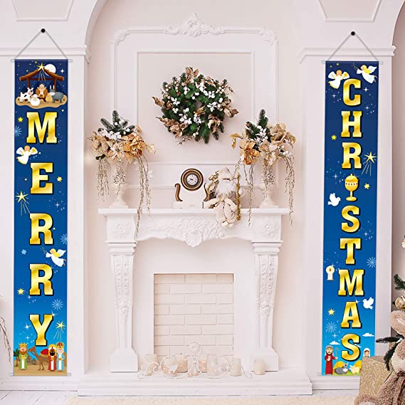 Christmas Decoration Porch Signs Religious Christmas Door Banners Christmas Welcome Yard Sign Front Door or Indoor Decorations for Christmas Party Supplies, Home Decoration Accessories