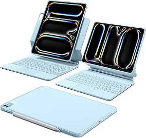 ESR iPad Pro 13 Inch Case with Keyboard (M4, 2024), iPad Pro 13 Keyboard Case with Easy-Set Magnetic Stand, Portrait/Raised Modes for iPad Pro 13 Keyboard, Removable Case, Rebound 360 Series, Blue