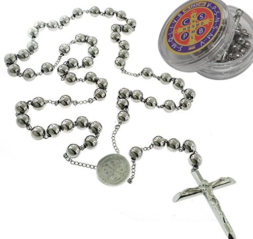 Catholic Rosary Beads Pray Necklace Stainless Steel Saint Benedict Medal-28" 6MM ,24" 6MM OR 18" 4MM Saint Benedict Rosary