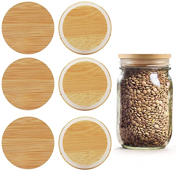 Picowe 6 Pack Bamboo Lids for Wide Mouth Mason Jar Storage Canning Jar Lids Ball Jars