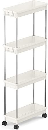 Lifewit Slim Storage Rolling Cart for Gap Narrow Space, 4 Tier Slide-Out Trolley Utility Rack Shelf Organizer with Wheels for Bathroom Kitchen Laundryroom Bedroom, Space-Saving Easy Assembly, White