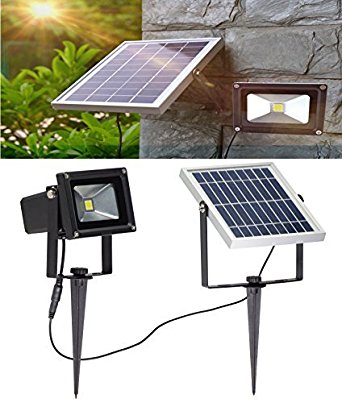 W-LITE 10W LED Super Bright Solar Flood Lights Outdoor, Security Lights, 3000K, Warm White, Intelligent Waterproof Bulb Wall Lamp, 2200mA×2 Battery  , Rechargeable Floodlight