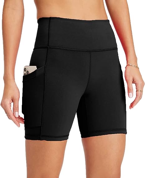 Tengo Women Workout Yoga Shorts with Pockets Athletic High Waist 6" Running Gym Shorts