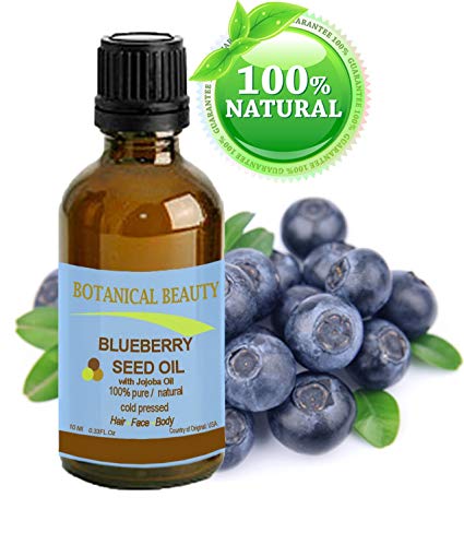 BLUEBERRY SEED OIL. 100 % Natural Cold Pressed Carrier oil. 0.33 Fl.oz.- 10 ml. For Skin, Hair, Lip and Nail Care. "It is one of nature's most potent antioxidants. Rich in vitamin A, B complex, C, E, and Omega 3".