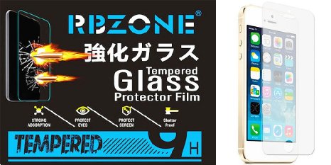 RBZONE Premium HD Tempered Glass Screen Protector Film 9H 0.3mm Shatterproof Anti-Scratch Bubble-Free Reduce Fingerprint 2.5D Rounded-Edge HD Ultra-Clear Screen Shield for iPhone 5S/5 (5S/5 Clear)