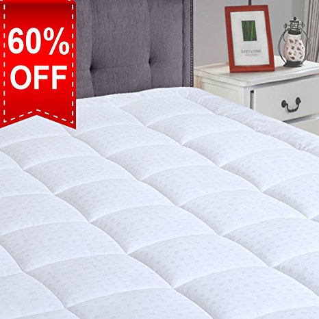 Fitted Quilted Mattress Pad Cover(8-21”Deep Pocket)-Hypoallergenic Down Alternative Topper (Cal King, White)