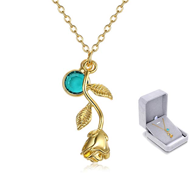 3UMeter Birthstone Rose Necklace For Women - Mom Girlfriend Friendship Birthday Mother's Valentine's Jewelry Gift RN-001