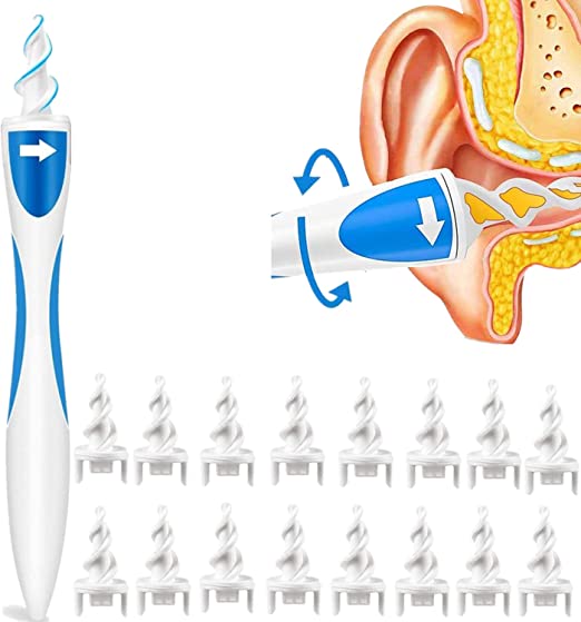 Ohrenschmalz Entferner,Ohrenreiniger, Q grips Ohrenreiniger, Upgraded 360 Grad Spirale Silikon Ohrreiniger, Ohrenreiniger mit 16 Ersatzköpfe, sichere Ohrenschmalz-Entfernung Werkzeug Ear Cleaner