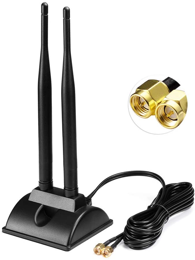 Eightwood 2.4GHz 5GHz Dual Band WiFi Antenna Omni SMA Male Antenna with Magnetic Base for Car Trailer Backup Camera, Security Camera, FPV Drone Goggles