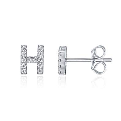 PAVOI 925 Sterling Silver CZ Simulated Diamond Stud Earrings Fashion Alphabet Letter Initial Earrings