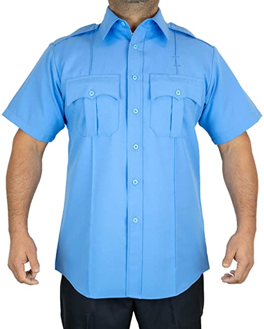 First Class 100% Polyester Short-Sleeve Men's Uniform Shirt Light Blue