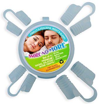 Snore No More Set of 4 Premium Nasal Nose Vents Snoring Reducing Devices and Aids Your Best Snoring Relief Solution and Remedy