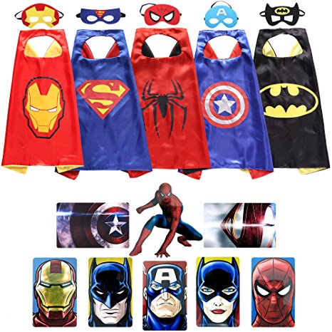 Zaleny Superhero Dress Up Costumes 5 Satin Capes with Felt Masks and Stickers