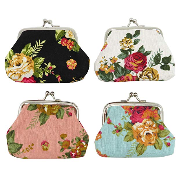 DODOGA Women Girl Canvas Change Purse Change Pouch with Kiss lock Clasp Coin Purse Small Coin Wallet