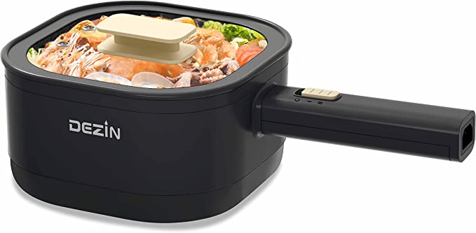 Dezin Electric Hot Pot, 2L Non-Stick Ceramic Coating Ramen Cooker, Multifunction Hot Pot for Ramen, Soup & Oatmeal, Portable Pot with Power Control for Dorm, Office, Travel (Silicone Spatula Included)