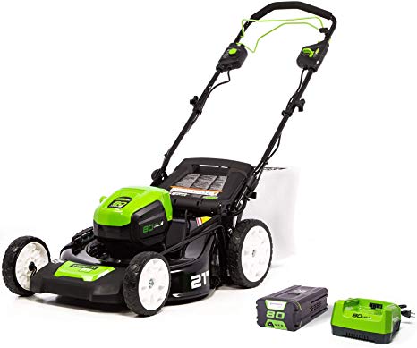 Greenworks MO80L410 Pro 80V 21-Inch Brushless Self-Propelled Lawn Mower 4Ah Battery Included