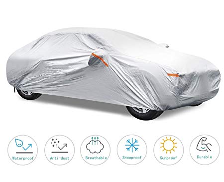 Aurho Car Sedan Cover Waterproof Auto Cover for Sedan Dustproof Snowproof Cover Sedan Breathable Cover Sun Proof Cover Full Car Covers Sedan Protect from Moisture Corrosion Scrapes (177" to 191")