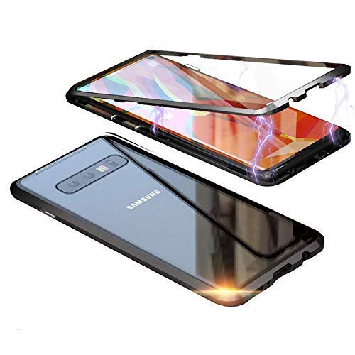 M7 Ultra Slim Magnetic with Metal Frame Case and Back Tempered Glass (Not Front Glass) Flip Cover for- Samsung S10 Lite (Black)