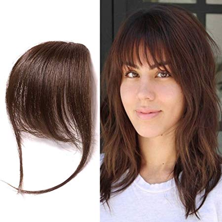 Reysaina Human Hair Bangs with Temples #6 Light Brown Air Front Fringe Hair Piece 100% Human Hair Bangs for Women
