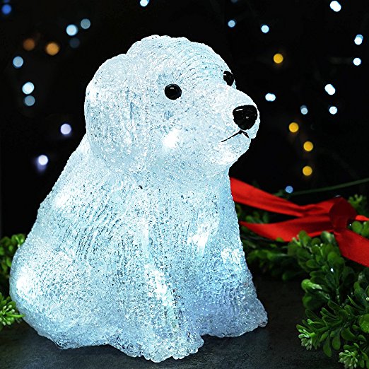 BRIGHT ZEAL LED Acrylic PUPPY DOG Sculpture Light with 20 LEDs (8" Tall, Cool White, Battery Operated, 6hr Timer) - Dog Statue LED Lights - LED Figurines Lights - Indoor & Outdoor Decor 1391N