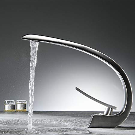 FLG Modern Single Handle&Hole Vessel Basin Bathroom Vanity Sink Faucet Brushed Nickel Mix-up