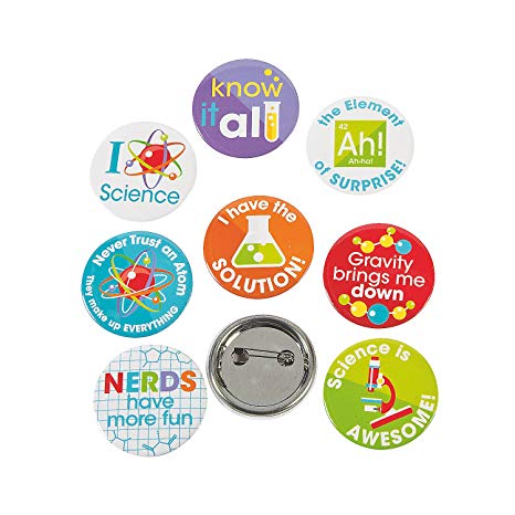 Fun Express Science Party Mini Buttons (4dz) for Birthday - Jewelry - Pins - Novelty Buttons - Birthday - 48 Pieces