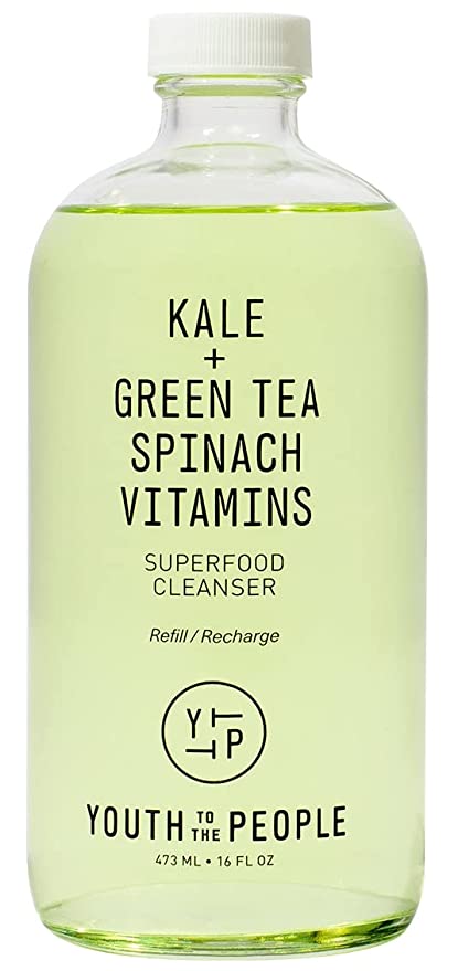 Youth To The People Kale   Green Tea Superfood Face Cleanser Refill - Vegan Face Wash with Spinach, Vitamins C, E   K - Non-Drying Gel Foaming Cleanser for All Skin Types - Clean Beauty (16oz)