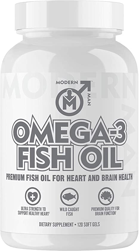 Modern Man Omega 3 Fish Oil Burpless, Extra Strength for Heart and Brain Health - More EPA & DHA - 120 Count