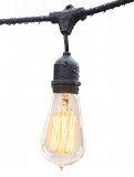 Outdoor String Lights by Deneve - 48 Feet Long with Hanging Loops with 15 E26 Dropped Sockets- 15 Edison Bulbs Included