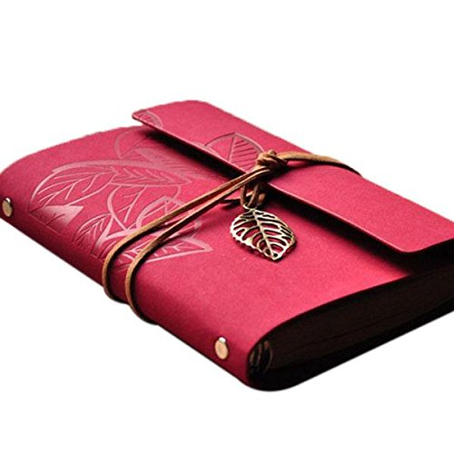 Retro Vintage PU Leather Cover Loose Leaf Design String NoteBook Diary Journal Travel Gift (Red)