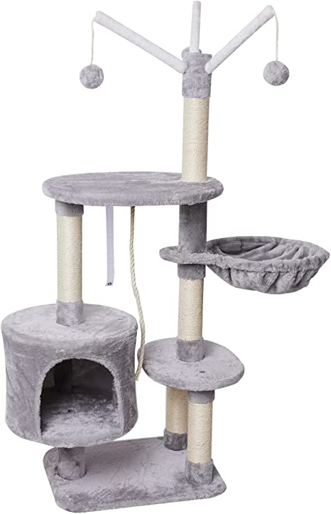 MIAO PAW 7 Kitten Cat Tree CatTower Cat Condo Cat FurnitureActivity Center Kitten Play House Sisal Scratching Posts Cat Bed Platforms Grey