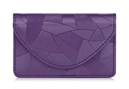 FYY Business card holder, Handmade Premium PU Leather Business Name Card Case Universal Card Holder with Magnetic Closure (Hold 30 pics of cards) Purple