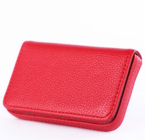 BesToo Pu Leather Business Card Holder ID Name Steel Case (Red)