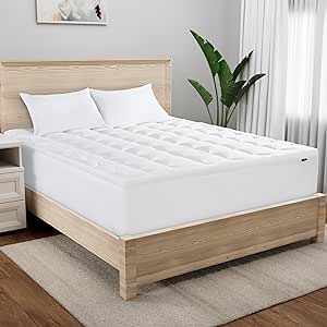 Serta Memory Flex Soft Queen Mattress Topper, 2" Pillow Top Mattress Pad, Cushioning Stain Resistant Mattress Protector with 15" Pocket for Secure Fit, Machine Washable, White