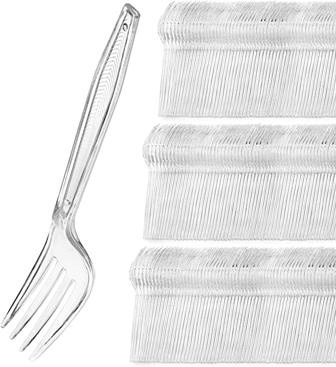Clear Plastic Forks (300 Pack) - Party Disposable Forks - Heavyweight Utensils - Plastic Cutlery Bulk for Events, Everyday Meals, Take-Out, Restaurant, Office, School, Picnics, BBQs - Stock Your Home