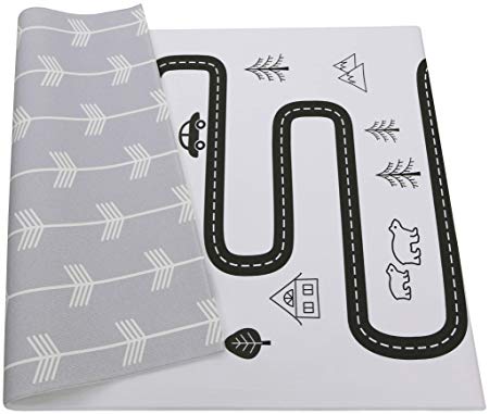 Baby Care Play Mat - Haute Collection (Large, Nordic Trails - Morning Fog w/Arrows) - Play Mat for Infants – Non-Toxic Baby Rug – Cushioned Baby Mat Waterproof Playmat – Reversible