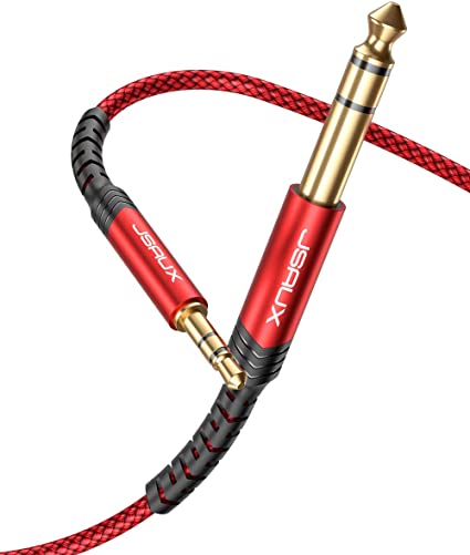 1/4 to 1/8 Cable Stereo Audio Cable 10FT, JSAUX 6.35mm 1/4" Male to 3.5mm 1/8" Male TRS Bidirectional Stereo Audio Cable Jack for Guitar, Home Theater Devices, Speaker and Amplifiers-Red