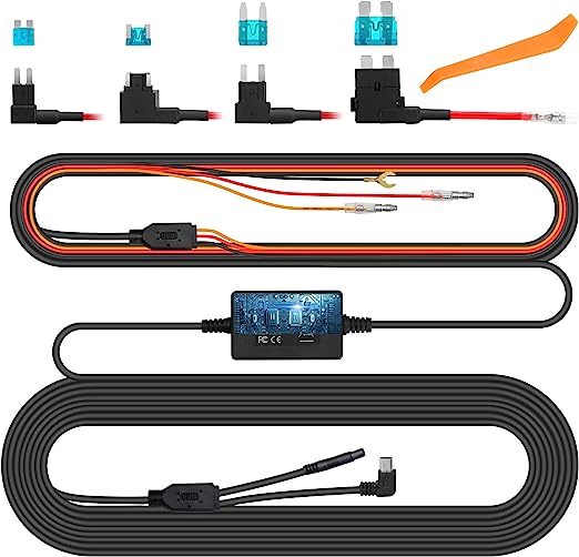 NexiGo Dash Cam Hardwire Kit with Fuse Kit for D621, 11.48FT Hardwire Kit for Dash Cam with USB-C Port, Low Voltage Protection, 12V-24V to 5V/3A