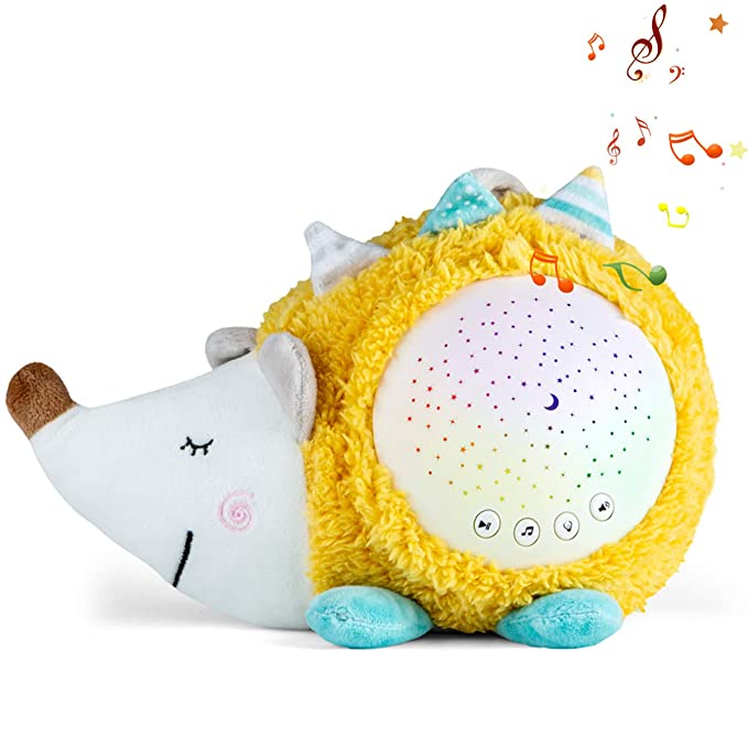 Sleep Soothers for Sleeping Baby, Portable White Noise Sound Machine & Night Light Projector, Baby Lullaby Stuffed Animal Toy, Sleep Aid for Newborns and Up (Hedgehog)