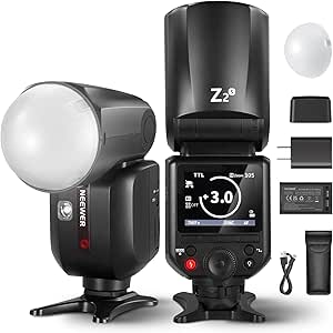 NEEWER Z2-S 2.4G TTL Round Head Flash Speedlite for Sony, 76Ws Speedlight with Dome Diffuser, Upgraded UI, TTL/M TCM Toggle Key, 2 Modeling Lamps 1/8000s HSS 7.4V/2600mAh Battery 480 Full Power Flash