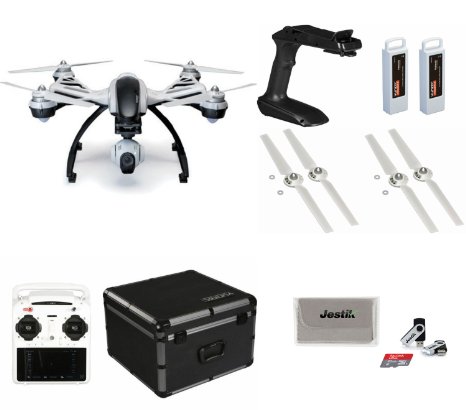 Yuneec Q500 Typhoon Quadcopter with Aluminum Case Free 32 GB Micro SD Card and Handheld CGO Steady Grip Gimbal Extra Battery and Extra Propellers Included Plus Jestik 4GB USB Drive and Microfiber Cloth - Value Bundle
