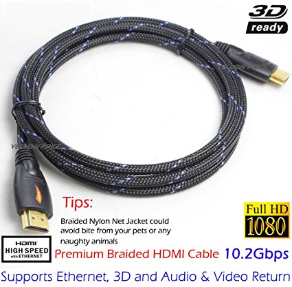 YellowKnife (TM) 6Ft /2M Gold plated HDMI M/M Cable Version 1.4 1080P, PS3, Blu-Ray, Dvd, Xbox 360, 3D Support --black /blue
