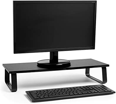 VonHaus Monitor Stand for Desks - Screen Riser for Computers, Laptops & TVs - With Increased Storage – Black