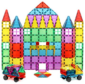 Magnet Build Deluxe 100 Piece Colorful Magnetic Tile Play Set Building Kit