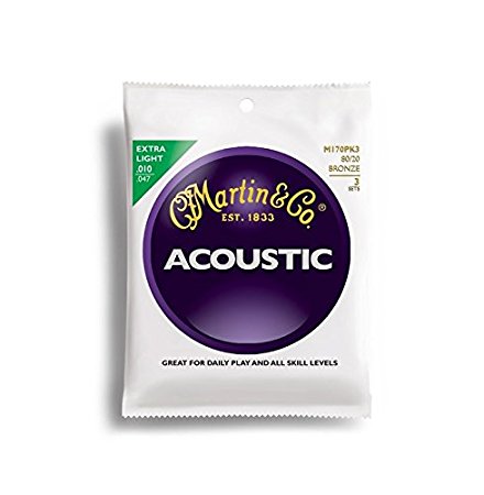 Martin M170 80/20 Acoustic Guitar Strings, Extra Light 3 Pack