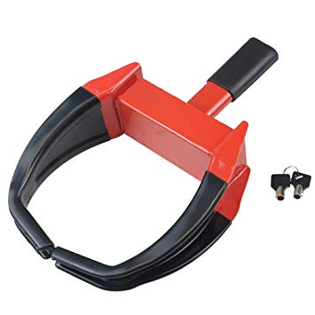 OKLEAD Heavy Duty Wheel Clamp Lock - Security Tire Lock Claw Boot for Trailers Boats Atv's Motorcycles Campers Black/Red 2 Keys