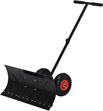 Outsunny 29" Blade Rolling Snow Pusher Shovel with Wheels and Adjustable Handle